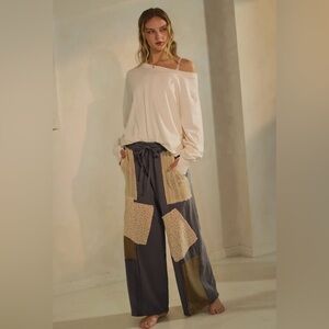 POL Cream and Gray Patchwork Joggers